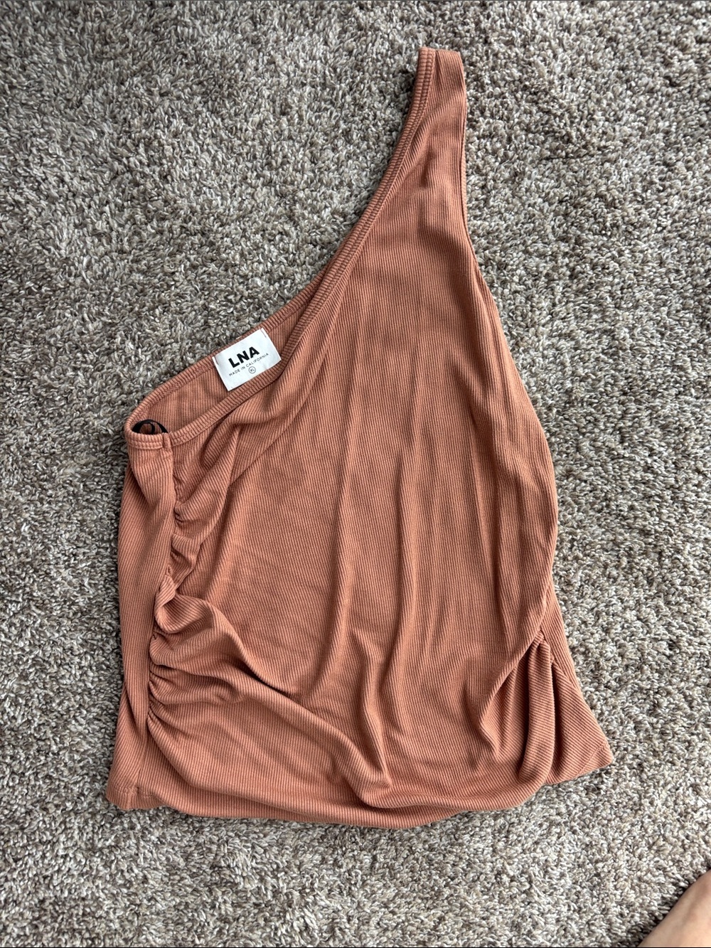 LNA One-Shoulder Ribbed Tank in Terracotta
